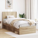 vidaXL Cadru de pat cu depozitare și tăblie Stejar Sonoma 100 x 200 cm 3414245