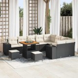 VidaXL Set de canapele de grădină , 12 piese, cu perne, Negru, din Rattan și Polipropilenă, plus Lemn de Acacia. Perfect pentru a &icirc;nfrumuseța spațiul
