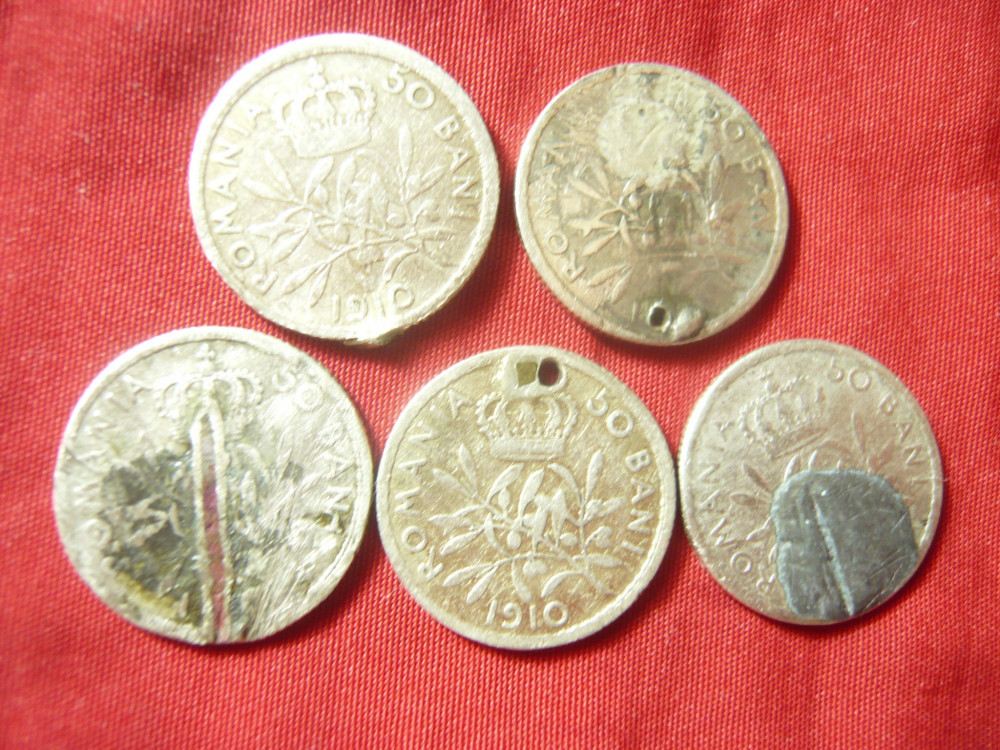 5 Monede 50 Bani Carol I ,argint ,gaurite pt. salba sau bratara ,sau  defecte | Okazii.ro