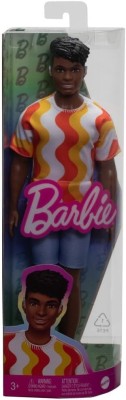 BARBIE PAPUSA BAIAT FASHIONISTAS CU TRICOU CU DUNGI ALBE SI PORTOCALII SI APARATE AUDITIVE foto