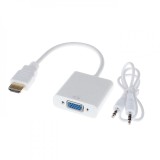 Adaptor HDMI tata (digital) la VGA mama (analog) + Audio, Active, suporta rezolutie full HD, convertor cu intrare hdmi ieșire vga și sunet