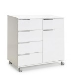 Cumpara ieftin Comoda Adore Diamond, 1 usa, 5 sertare, cu rotile, Alb Lucios, 85 x 44 x 81 cm