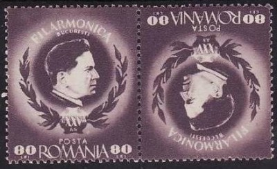 C2620 - Romania 1946 - Enescu tete-beche neuzat,perfecta stare foto