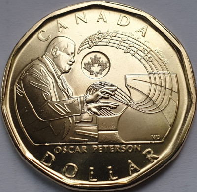 1 Dollar 2022 Canada, Celebrating Oscar Peterson, unc, normala foto