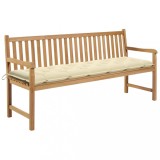 vidaXL Bancă de grădină, pernă alb crem, 175 cm, lemn masiv de tec 3062801