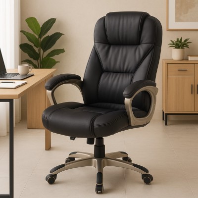 Scaun directorial MH Dante, Cadru Polipropilena, Piele ecologica, Inaltime ajustabila, Mecanism multiblock, Roti cauciucate, 136 Kg, Negru foto