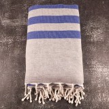 Prosop Din Bumbac Baie | Plajă | SPA | Nisa Gri Cu Dungi Albastru Marin 200 x 100 cm