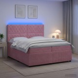 Cumpara ieftin Pat cu arcuri LED si saltea Roz 200 x 200 cm Catifea