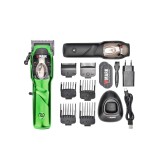 Masina de tuns profesionala Wmark NG-9003 cu acumulator, motor magnetic 10000rpm, stand incarcare, 6 gratare magnetice, verde