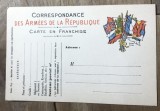 CPISTR11 Carte Postala Militara Franta WW1 - Correspondance des Armees de la Republique. Grafica steaguri aliate, necirculata, poze