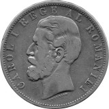 Romania 1881 - 5 Lei, Carol I REGE, argint, circulata