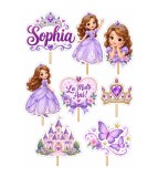 Set 8 Toppere Model Prințesa Sofia pentru Tort, Carton Foliat