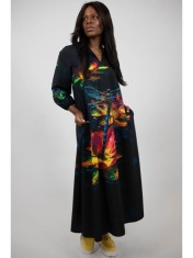 ROCHIE MAXI CU BUZUNARE SI MANECA LUNGA DRAGONFLY TALIE UNICA Multicolora