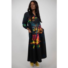 ROCHIE MAXI CU BUZUNARE SI MANECA LUNGA DRAGONFLY TALIE UNICA Multicolora