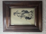 "Doamnă elegantă" - tuș pe h&acirc;rtie &icirc;n ramă de lemn masiv