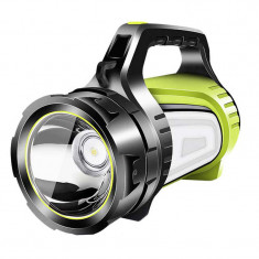 Lanterna manuala reincarcabila, Welora®, Waterproof, 3 tipuri de lumina, 10 module de lumina, Curea umar 95 cm inclusa, Baterie 4500 mAh, Incarcare pr