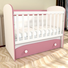 Patut cu leganare MyKids Diana 1 cu lat. culisabila Alb-Roz D120 GreatGoods Plaything