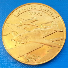Agrihan Island 5 dollar 2017 UNC avion de vanatoare YAK -7B Yakovlev