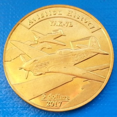 Agrihan Island 5 dollar 2017 UNC avion de vanatoare YAK -7B Yakovlev foto