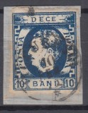ROMANIA1869 LP 26 REGELE CAROL I CU FAVORITI VALOAREA 10 BANI ALBASTRU/FRAGMENT STAMPILAT