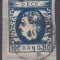 ROMANIA1869 LP 26 REGELE CAROL I CU FAVORITI VALOAREA 10 BANI ALBASTRU/FRAGMENT STAMPILAT