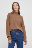 Cumpara ieftin Lacoste pulover de lana femei, culoarea maro, cu turtleneck