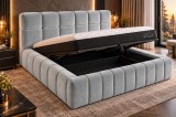 Pat Grande 180x200 cm Lada Depozitare Catifea Gri Somiera Metalica Inclusa (cod ML2516-03)