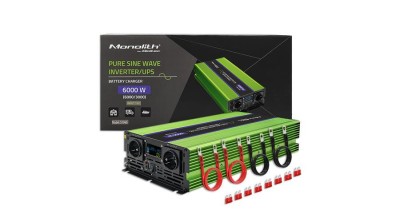 Invertor Qoltec Monolith Pure Sine Wave | Incarcator baterie | UPS | 3000W | 6000W | 12V - 230V | LCD foto