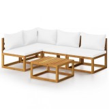 Set mobilier gradina cu perne, 5 piese, crem, lemn masiv acacia