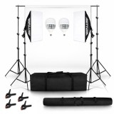 Cumpara ieftin Set studio iluminare cu 2 softbox, 2 becuri LED 6400K E27, white screen, clame pentru panza, geanta transport