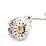Cumpara ieftin Ceas de buzunar MBrands, Skeleton Mecanic, cu lant , stil Vintage Argintiu