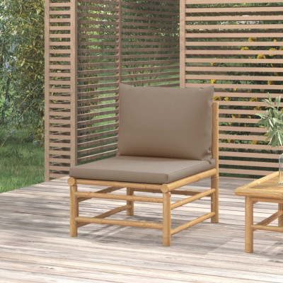 vidaXL Canapea de mijloc pentru grădină, perne gri taupe, bambus foto