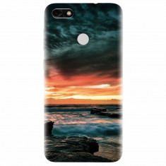 Husa silicon pentru Huawei Y6 Pro 2017, Dramatic Rocky Beach Shore Sunset