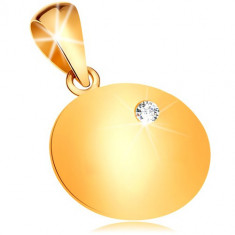 Pandantiv realizat din aur 585 - placuta rotunda si lucioasa cu diamant transparent incorporat foto