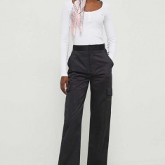 Tommy Jeans pantaloni femei, culoarea negru, fason cargo, high waist