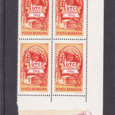 ROMANIA 1966 LP 625 AL IV - lea CONGRES U.TC.IN BLOC DE 4 TIMBRE,MNH