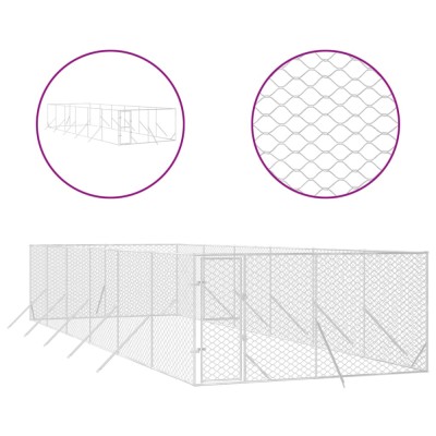 Padoc de exterior pentru caini argintiu 4x12x2m otel galvanizat foto