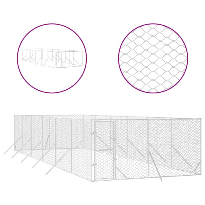 Padoc de exterior pentru caini argintiu 4x12x2m otel galvanizat