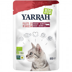 Hrana umeda bio pentru pisici, file cu ficat de vita in sos, 85g Yarrah