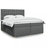 vidaXL Pat box spring cu saltea, gri &icirc;nchis, 200x200 cm, textil