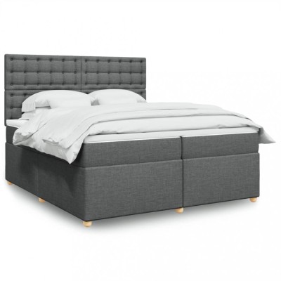 Gossi pat box spring cu saltea, gri inchis, 200x200 cm, textil foto