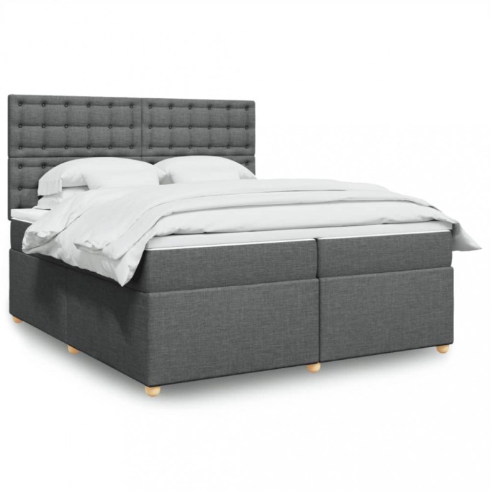 Gossi pat box spring cu saltea, gri inchis, 200x200 cm, textil