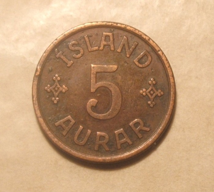 ISLANDA 5 AURAR 1926 MAI RAR