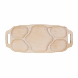 Tava asimetrica pentru servire, din lemn de fag, cu 5 compartimente si manere, 70 x 30 x 3cm / EXT 7186