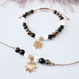 Set colier si bratara cu cristale impotriva energiilor negative si pandantiv soare - Auriu