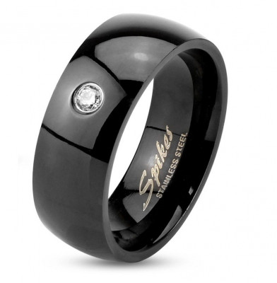 Inel realizat din oțel 316L de culoare neagră, brațe lucioase proeminente, zirconiu transparent, 8 mm - Marime inel: 72 foto
