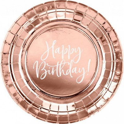 Set 6 farfurii de unica folosinta roz auriu Happy Birthday 18 cm StarHome GiftGalaxy foto
