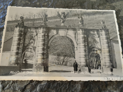 Carte postala Alba Iulia, Poarta Cetatii, foto Bach 1935, circulata Carol II, foto