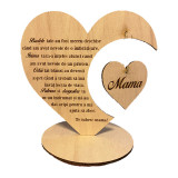 Decoratiune Te iubesc Mama, inima mesaj pentru mama, lemn natur, 20 cm