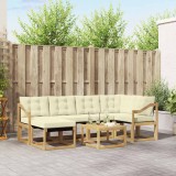 vidaXL Set Canapele Exterior Lemn Acacia Alb Crem Pernă Set Gradina 7 Piese